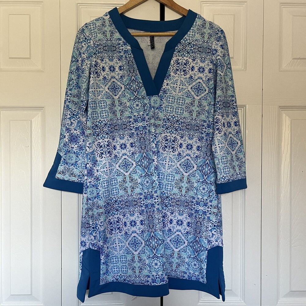 Women’s Aqua Et Sol Swim Tunic Dress Blue White Size Medium